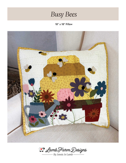 Busy Bees Quilted Pillow with Wool Appliqué Pattern