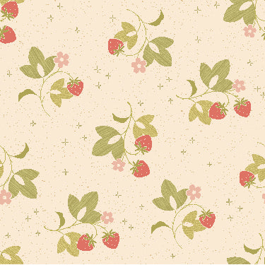 R791705D CREAM Tossed Strawberries Fabric
