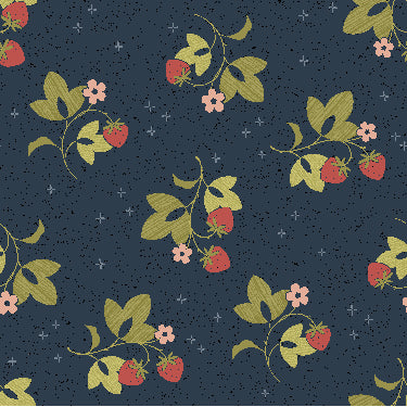 R791705D NAVY Tossed Strawberries Fabric