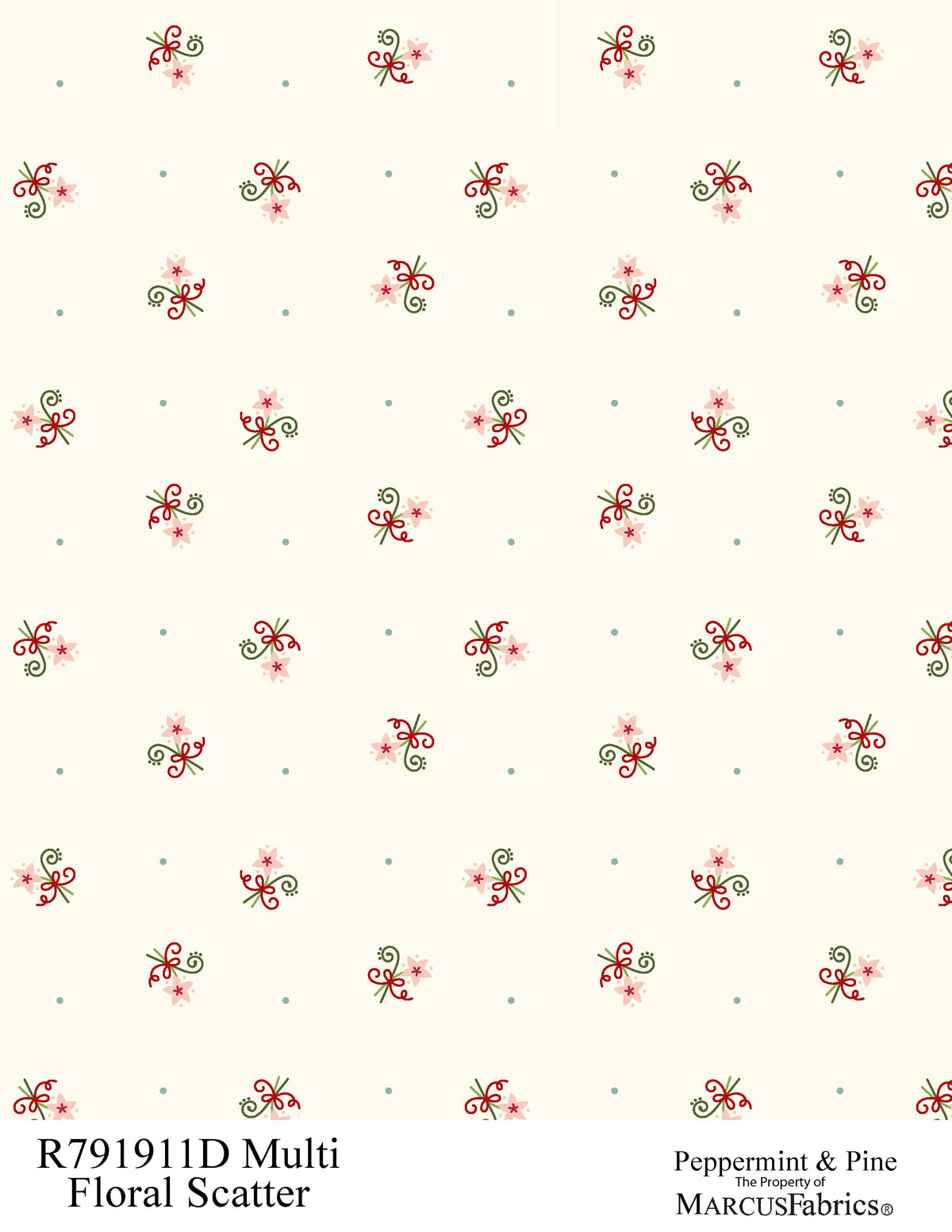 R791911D-Multi-Floral-Scatter Peppermint & Pine Fabric