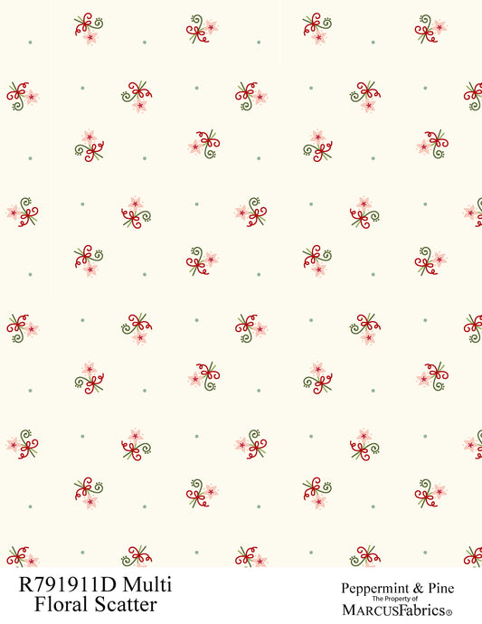 R791911D-Multi-Floral-Scatter Peppermint & Pine Fabric